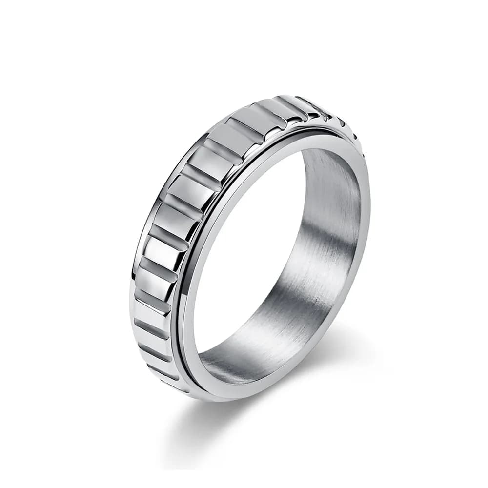 Anello rotante con griglia in acciaio al titanio, gioielli Fidget a quadretti, regalo minimalista per uomo, accessori quotidiani chic industriali