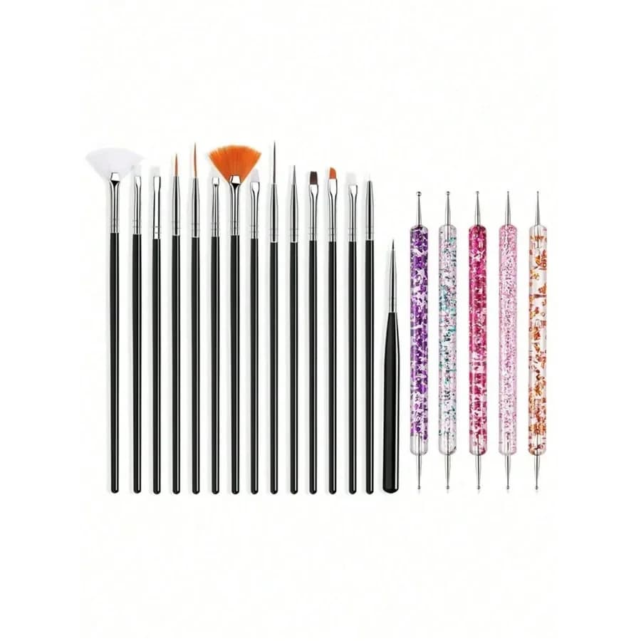 Set di pennelli per nail art rosa da 20 pezzi per smalto gel UV, disegno, pittura, design floreale, penna in silicone con strass