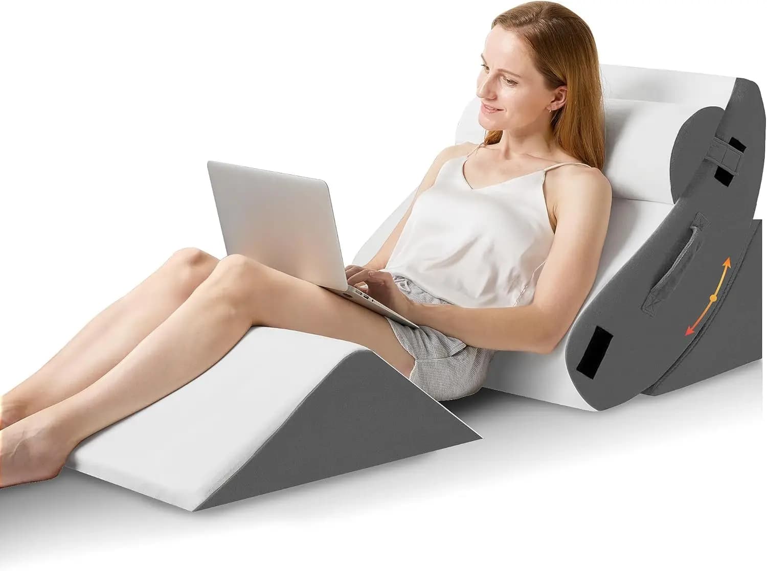 Orthopedic Wedge Pillow Set for Sleeping, Post Surgery Foam Pillow for Back Pain Relief, Adjustable Support with Washable Cover, Dark Grey
