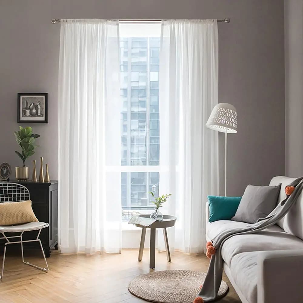 Eleganti Tende Trasparenti Bianche, 2 Pannelli, Drappeggi in Voile per Camera da Letto e Soggiorno, 54x84 Pollici