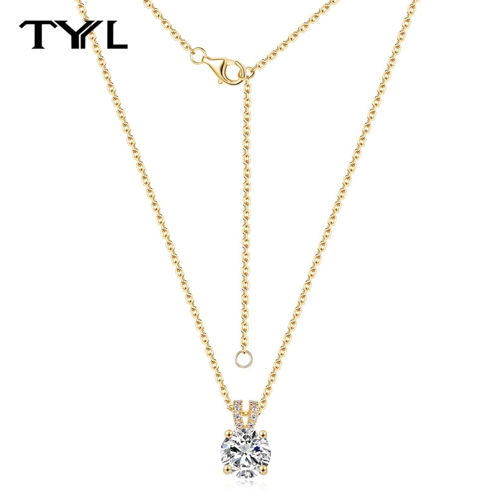 TYYL 2CT D VVS1 Certified Moissanite Necklace for Women Valentine's Jewelry Silver 925 Men's Pendant Chain 18k Gold Plated Gift