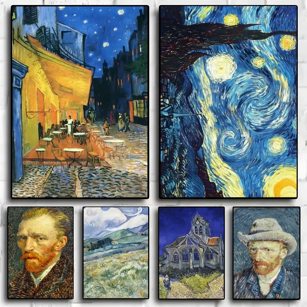 Starry sky Van gogh Art Painting Calligraphy Exhibition poster photo oil painting canvas synthetic fiber for living dining room