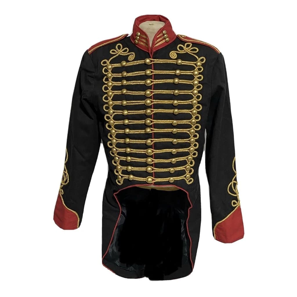 Costume da uomo adulto Napoleonico militare Hussar Coat Costume da guerra civile vittoriana Costume da Hussar gotico Cappotto nero e rosso Realizzato su misura