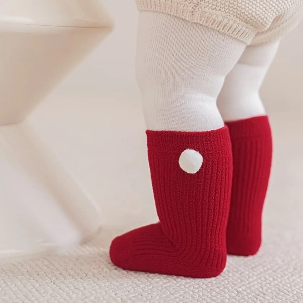 Soft New Year Infant Socks Cotton Middle Tube Warm Red Socks Boneless Construction Thickened Velvet Toddler Socks Celebration