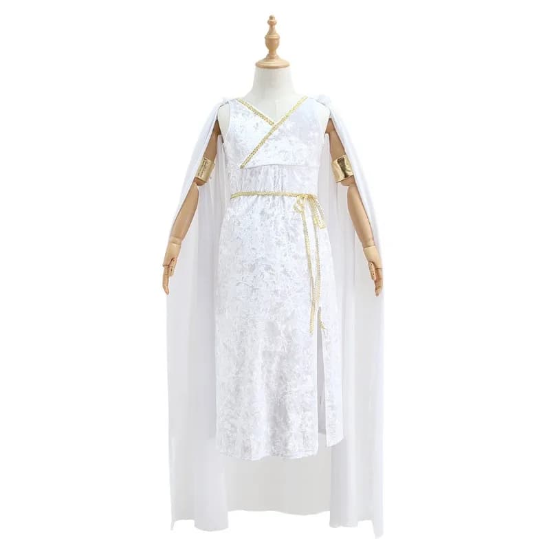 Halloween costume for Cosplay, Sleeveless Dress Inspired by the Greek Mythology of Athena, Roman Dress for Shows and Theme Celebrations for Girls