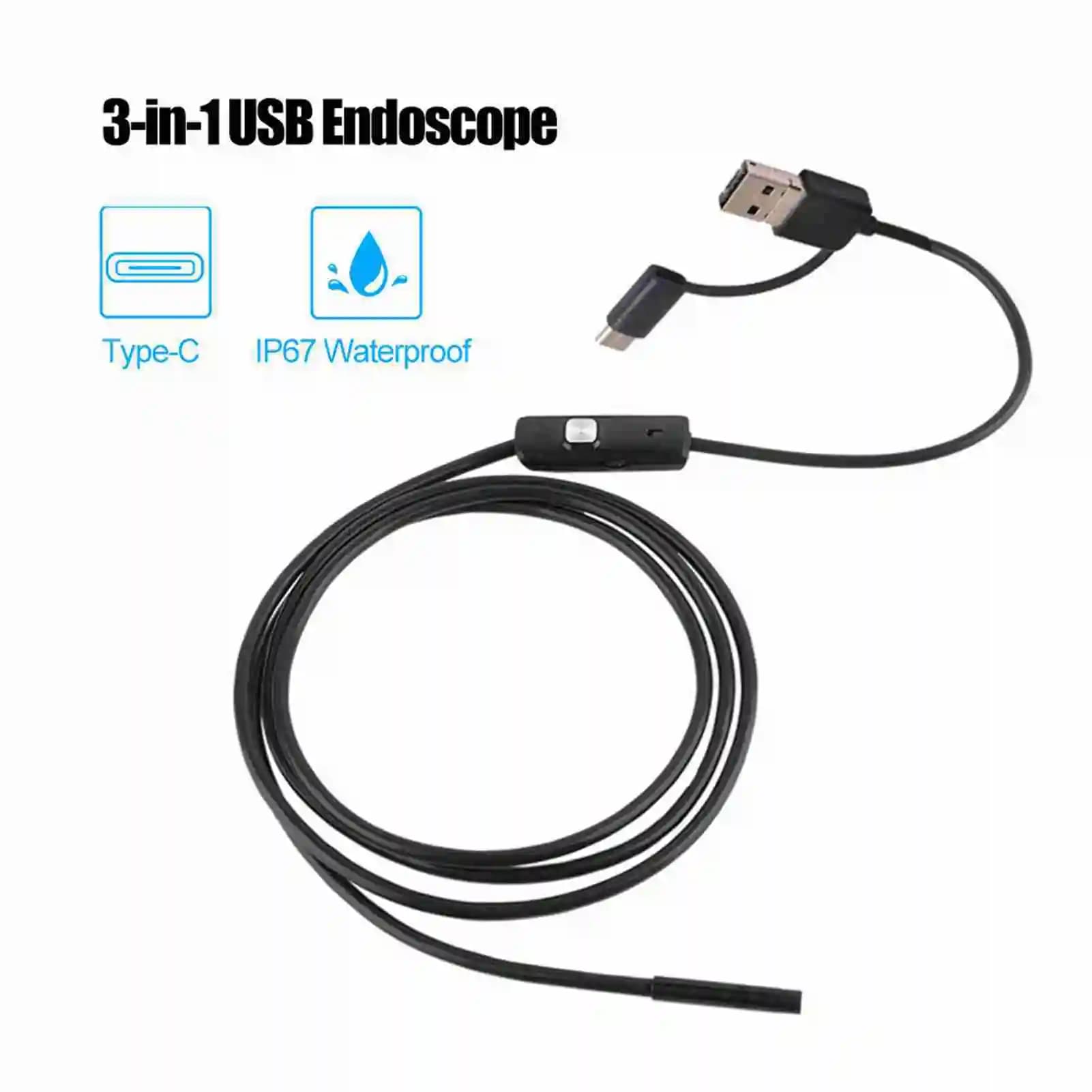 Endoscopio industriale Periscopio Telecamera di ispezione 6 LED IP67 Impermeabile 3in1 Interfaccia USB Endoscopio per PC Smartphone Android