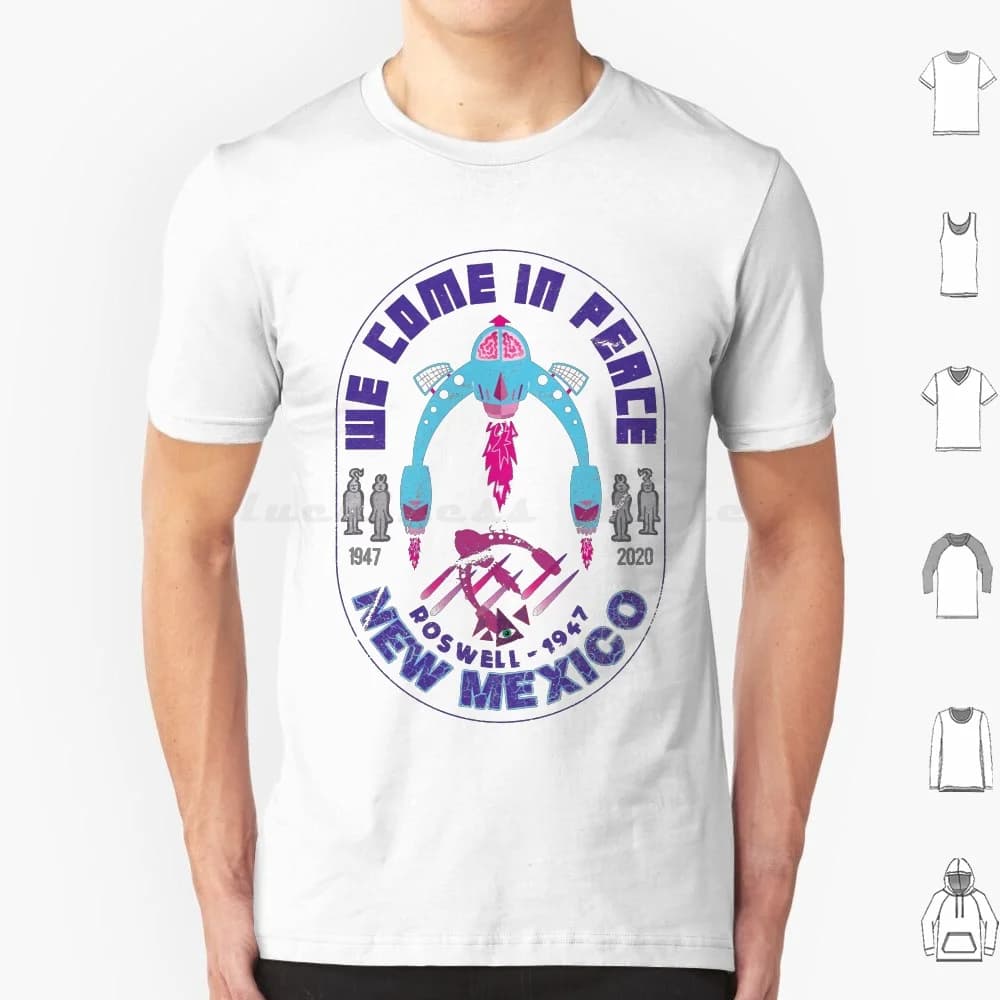Vieneremo in pace - Design UFO di Roswell, New Mexico. T-shirt 6XL in cotone, design pop culture, con citazioni meme Red Bubble Pop