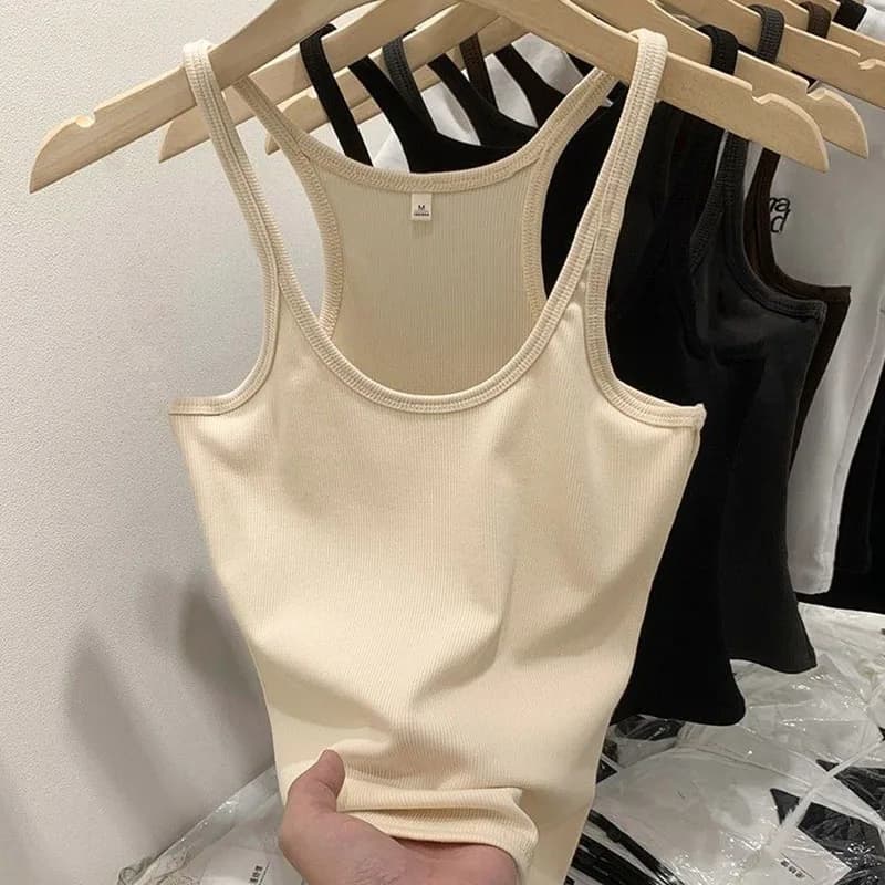 Canotta lavorata a maglia basic tinta unita da donna Canotta semplice senza maniche a costine All-match Estate femminile Nuovo top corto morbido casual