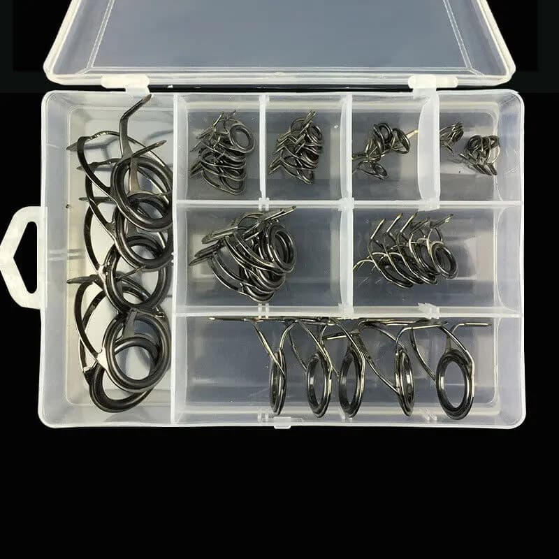 85 pcs/set Fishing rod Guide Toe Repair Box Eyes Stainless Steel Rings Spinning Casting Fishing Rod Spare Parts