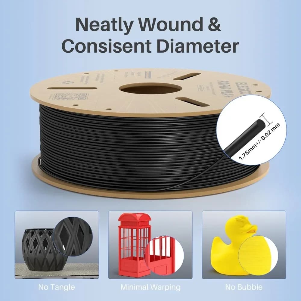 New Upgrade US Shipping Rapid PLA Plus 3D Printer Filament 1.75mm Black 4KG High Speed Printing 30-600mm/s Dimensionalfor Home&K