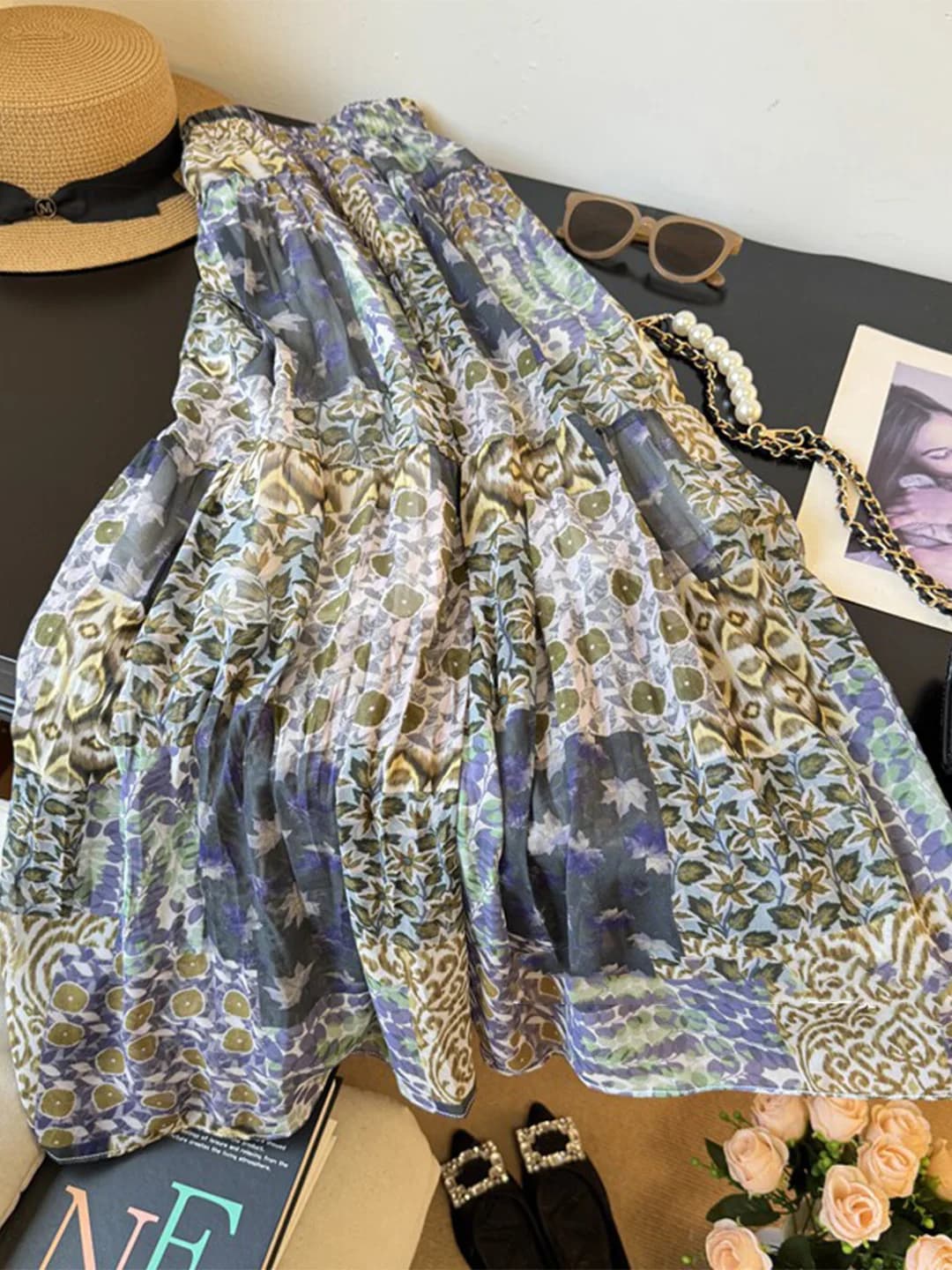 Bohemian Floral Print Loose Elastic Waist A-Line Skirt Women's Summer 2026 New Style Casual High Waist Half-length Skirts