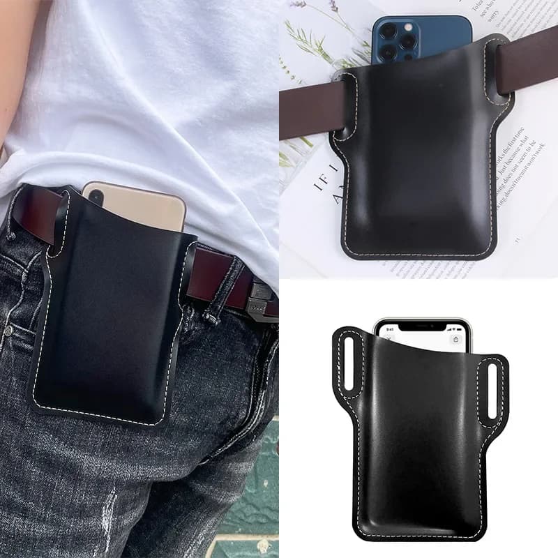 1 × Custodia per telefono da uomo Fondina per cellulare Fondina per cintura Marsupio Puntelli Borsa in pelle Portafoglio per telefono Custodia da corsa Borsa da campeggio da viaggio