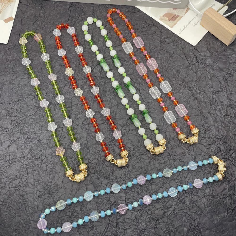 Vintage temperament Crystal Colorful Magnetic Buckle Necklaces for women's girl gift Party Sweater chain fine Jewelry