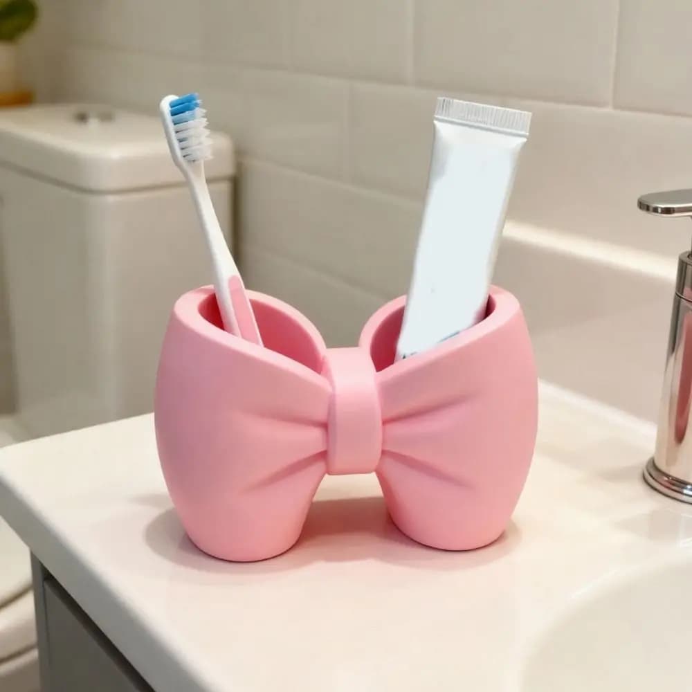 Portaspazzolino a Forma di Fiocco in Plastica, Leggero e Grazioso, Portaspazzolino e Dentifricio Decorativo, Porta Pennelli da Trucco per Camera da Letto
