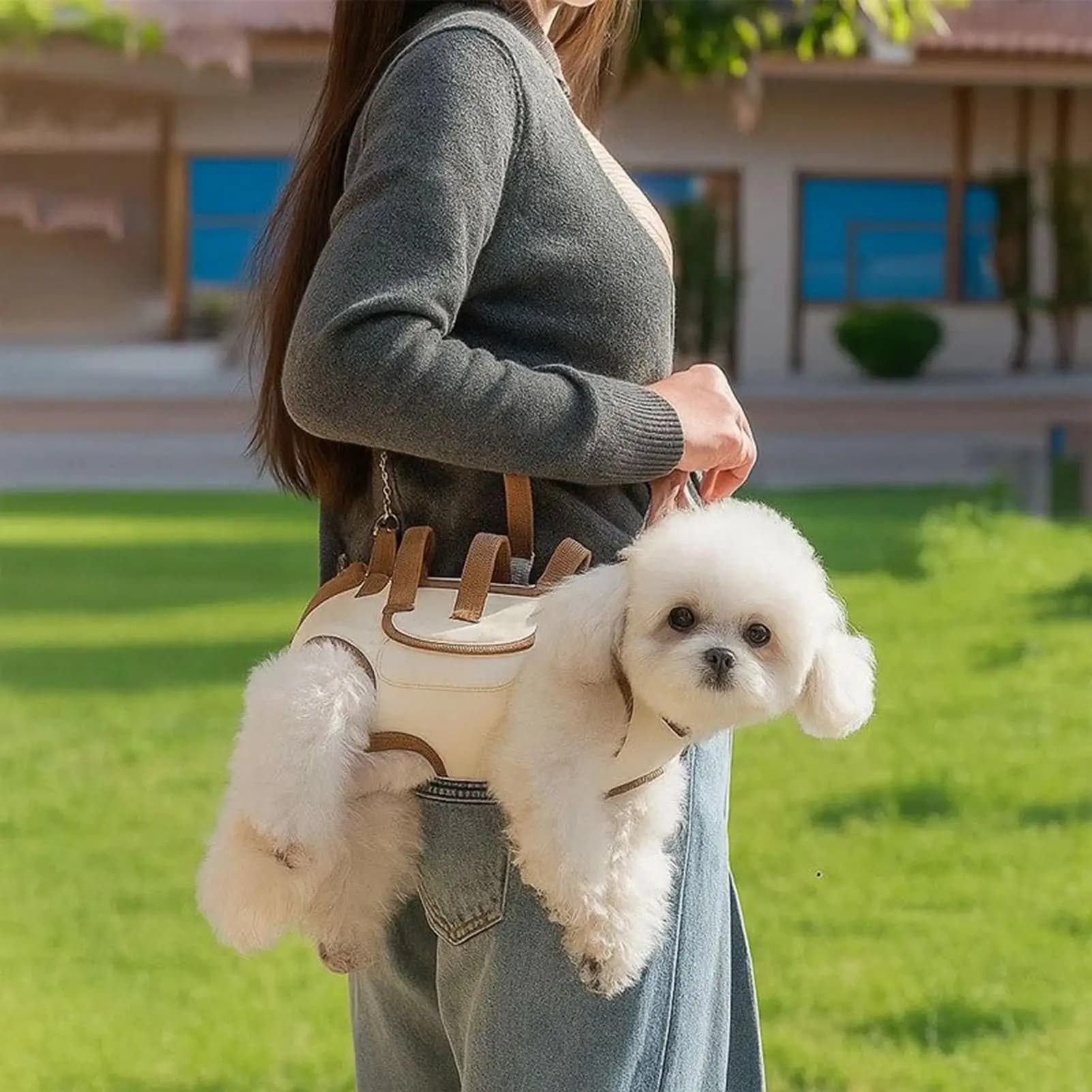Zaino portatile per cani a doppia spalla Zaino regolabile lavabile per animali domestici Artefatto Borsa da viaggio traspirante per cani