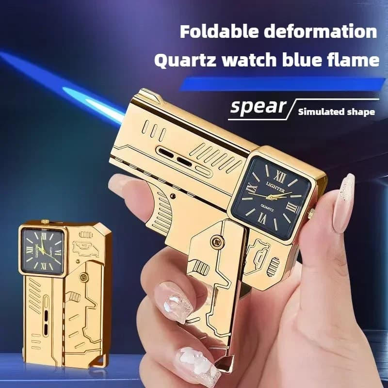 Accendino a pistola pieghevole 2025 nuovo, antistress, gonfiabile, in metallo, antivento, fiamma rossa, alla moda, per sigarette