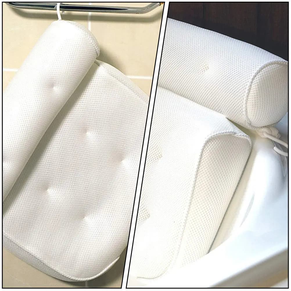 1Pcs Spa Bath Pillow for Bathtub with Suction Cup Mounting Easy Install Soft Support Cushion for Neck Head Rest Travel Friendly