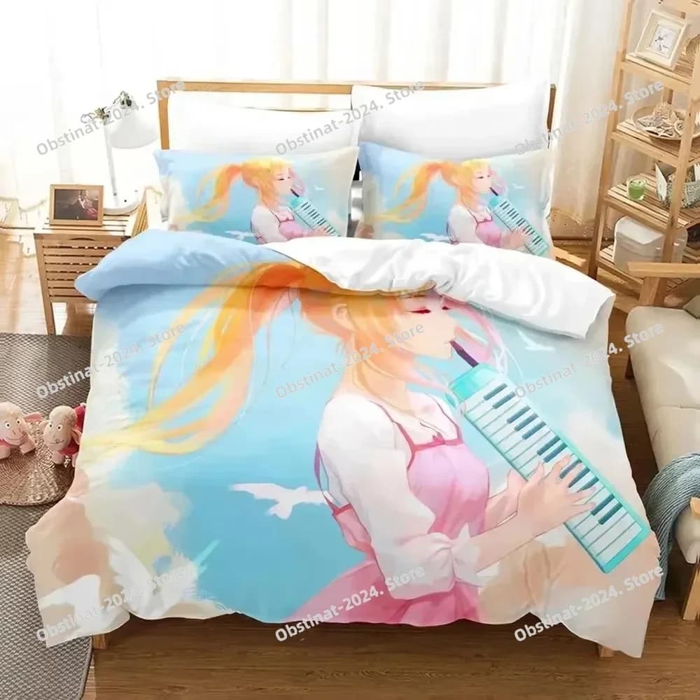 Anime La tua bugia in aprile Set biancheria da letto Ragazzi Ragazze Twin Queen Size Copripiumino Federa Letto Bambini Moda per adulti Tessili per la casa