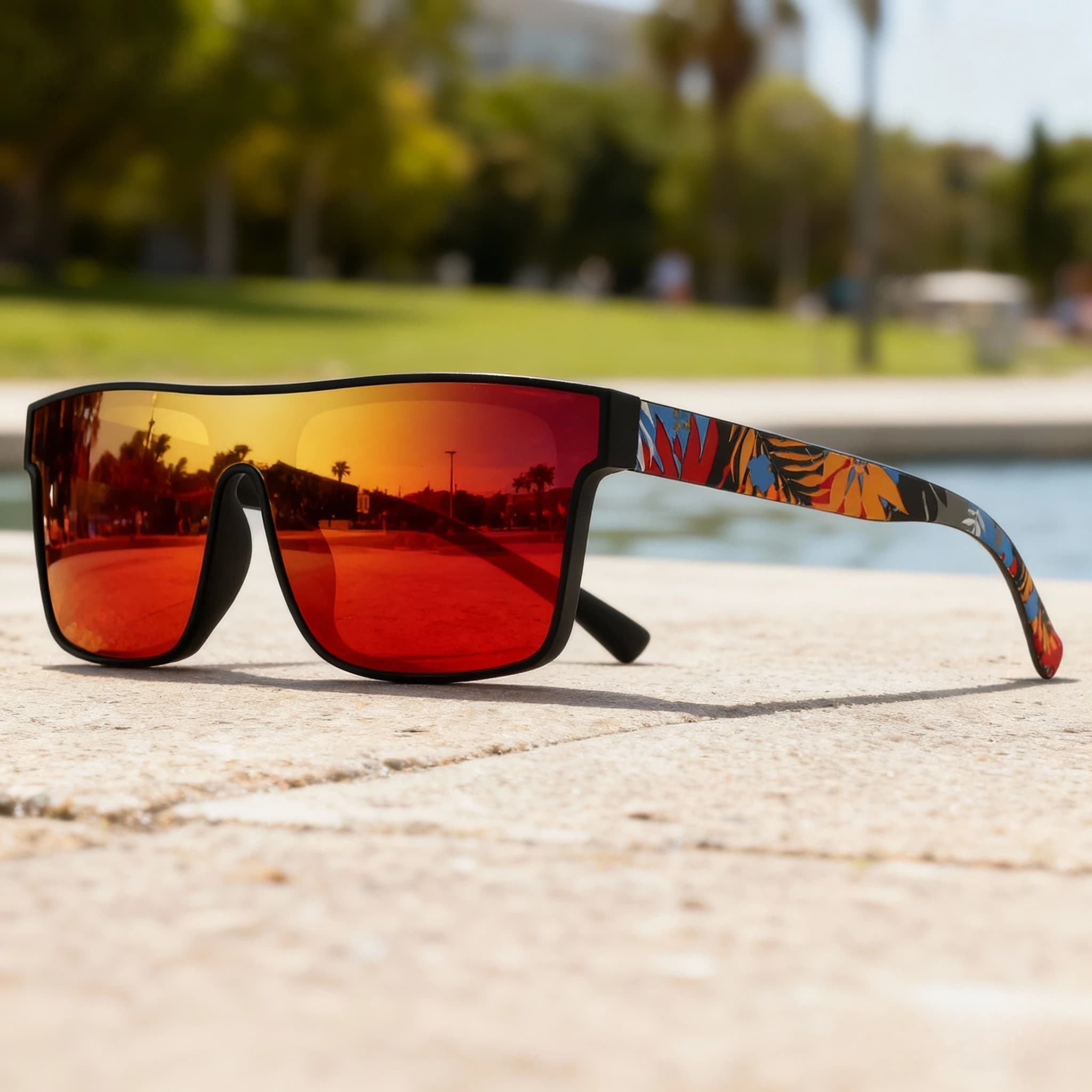 Classic Square Fashion Sports Sunglasses - Patterned Temples, Unisex for Cycling, Hiking, Travel - Perfect Gift