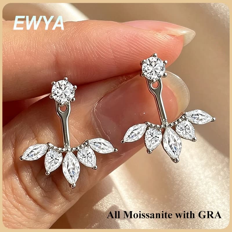 EWYA 2 in 1 Pear Marquise Cut Moissanite Stud Earrings for Women S925 Silver Full Lab Diamond Dainty Pierced Ear Fine Jewelry