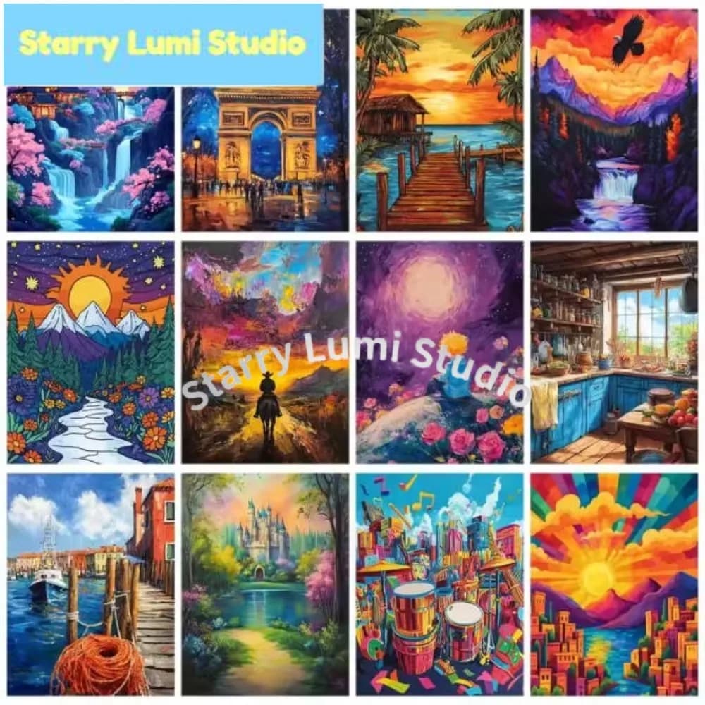 1 Pezzo Kit Fai-da-Te per Pittura Diamante con Paesaggi Colorati e Fantasiosi, Motivo Castello e Piccolo Principe, Decorazione Murale e Regalo
