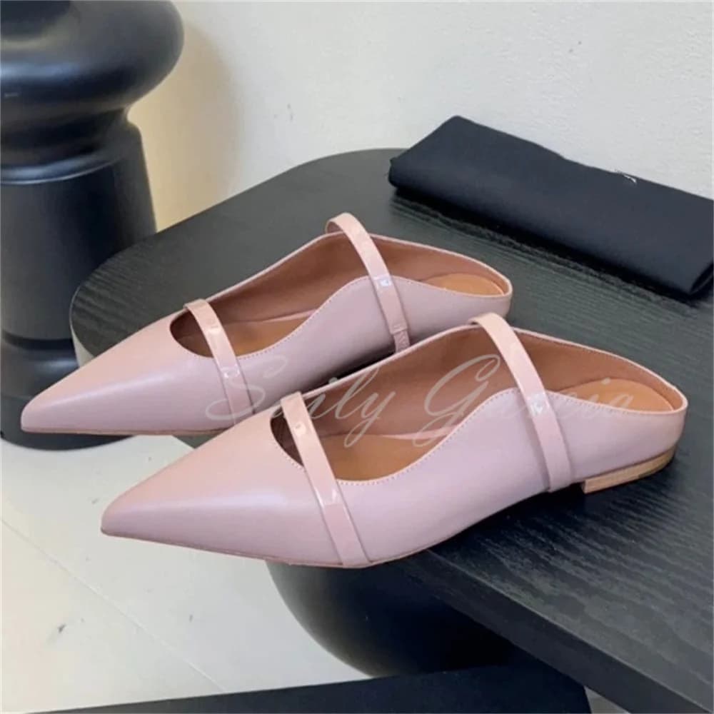 2025 nuove scarpe con tacco piatto a punta in pelle da donna con doppio cinturino poco profondo elegante sexy slip-on casual fuori pantofole da banchetto