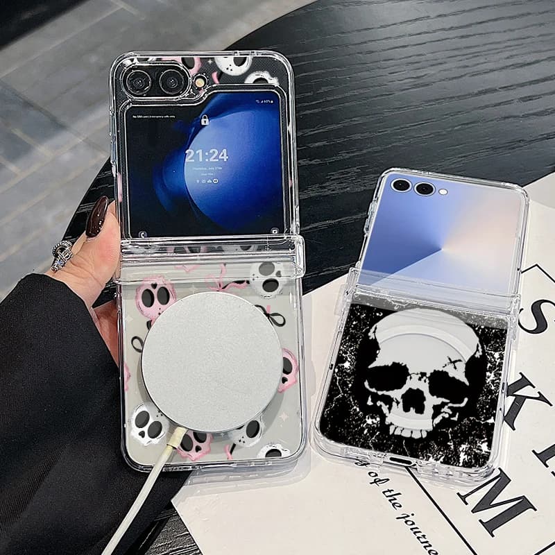 Custodia Magnetica per Telefono con Motivo Teschio Creativo per Samsung Galaxy Z Flip 7 FE 7 6 5 4 Flip7 Flip6 Flip5, Cover Posteriore Rigida Compatibile con Magsafe