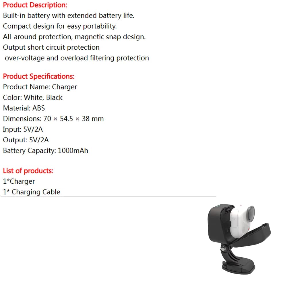 Magnetic charging case for Insta360 Go Ultra Action Camera, fast charging station, portable charging base for travel camera