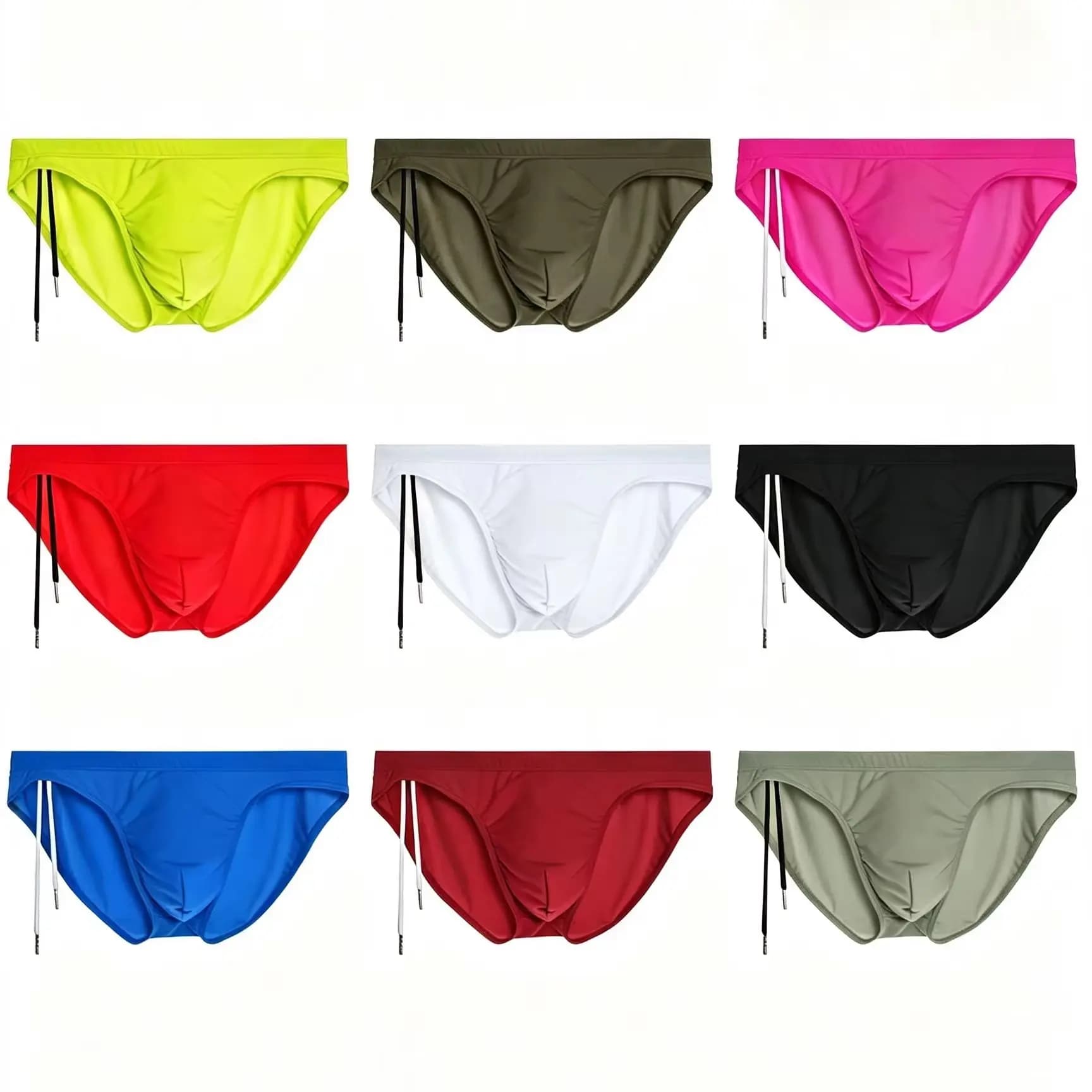 Men Low Rise Swim Briefs Quick Dry Bikini Swimwear 2Pcs Random Color U Pouch Drawstring Bathing Suit Breathable Water Sports Bea