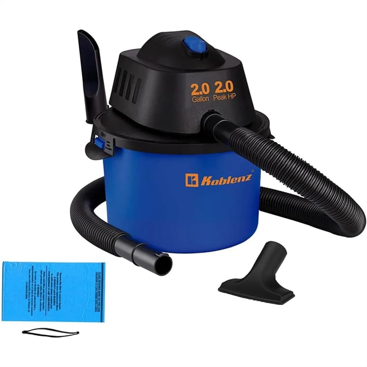 Aspirapolvere per Solidi e Liquidi, 2 Galloni, 2.0 HP, 60 CFM, Tubo da 3 Metri con Attacco Twist-N-Lock, Mini Aspiratore per Casa, Auto, Garage, Officina