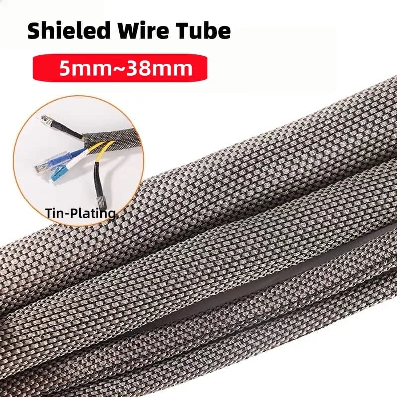 Manicotto per tubo per cavo placcato in stagno termoresistente da 5-38 mm Manicotto per tubo flessibile schermato EMI Copertura avvolgente per cavi Organizzatori di cavi Gestione dei cavi
