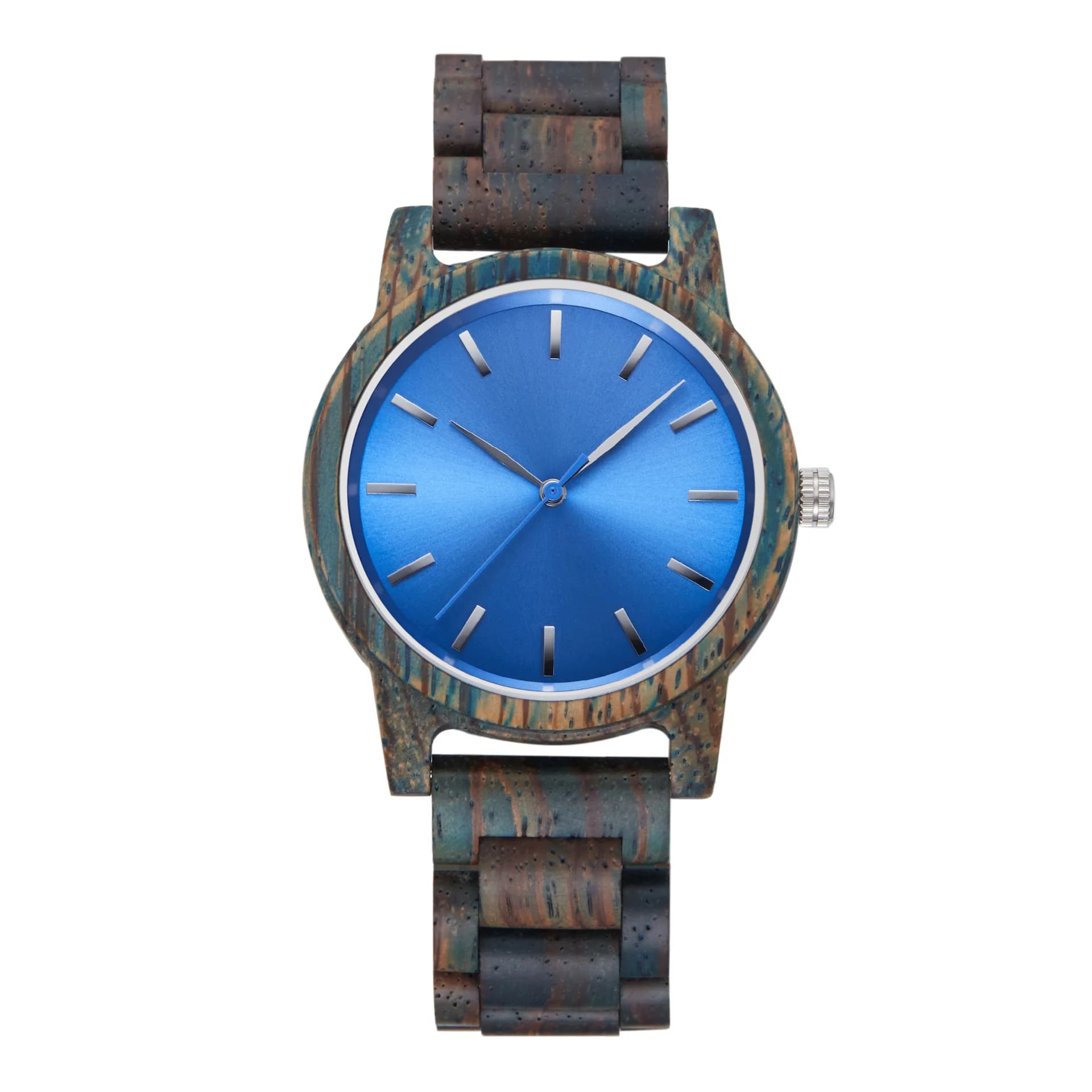 Mens Wristwatch Blue Solid Timber Quartz Accessory Holiday Present relogio masculino Daily Wooden Watch