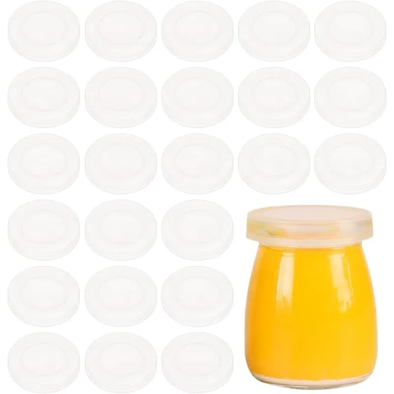 48 Pcs 2inch Yogurt Jar Lids Clear Plastic Bottle Caps Compatible with Oui Yogurt Jars for Food Storage Replacement Container