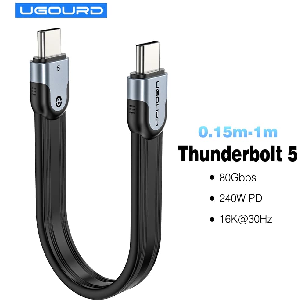 UGOURD New Flat Thunderbolt 5 high-speed Data Cable 80Gbps 0.15m-1m Full-featured Type C USB5 Cable Compatible all USB-C Ports
