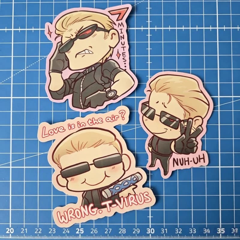 Resident Evil Wesker Chibi Meme Stickers Mischievous Wesker Meme Cosplay Accessory T-Virus Laptop Waterproof Vinyl Sticker