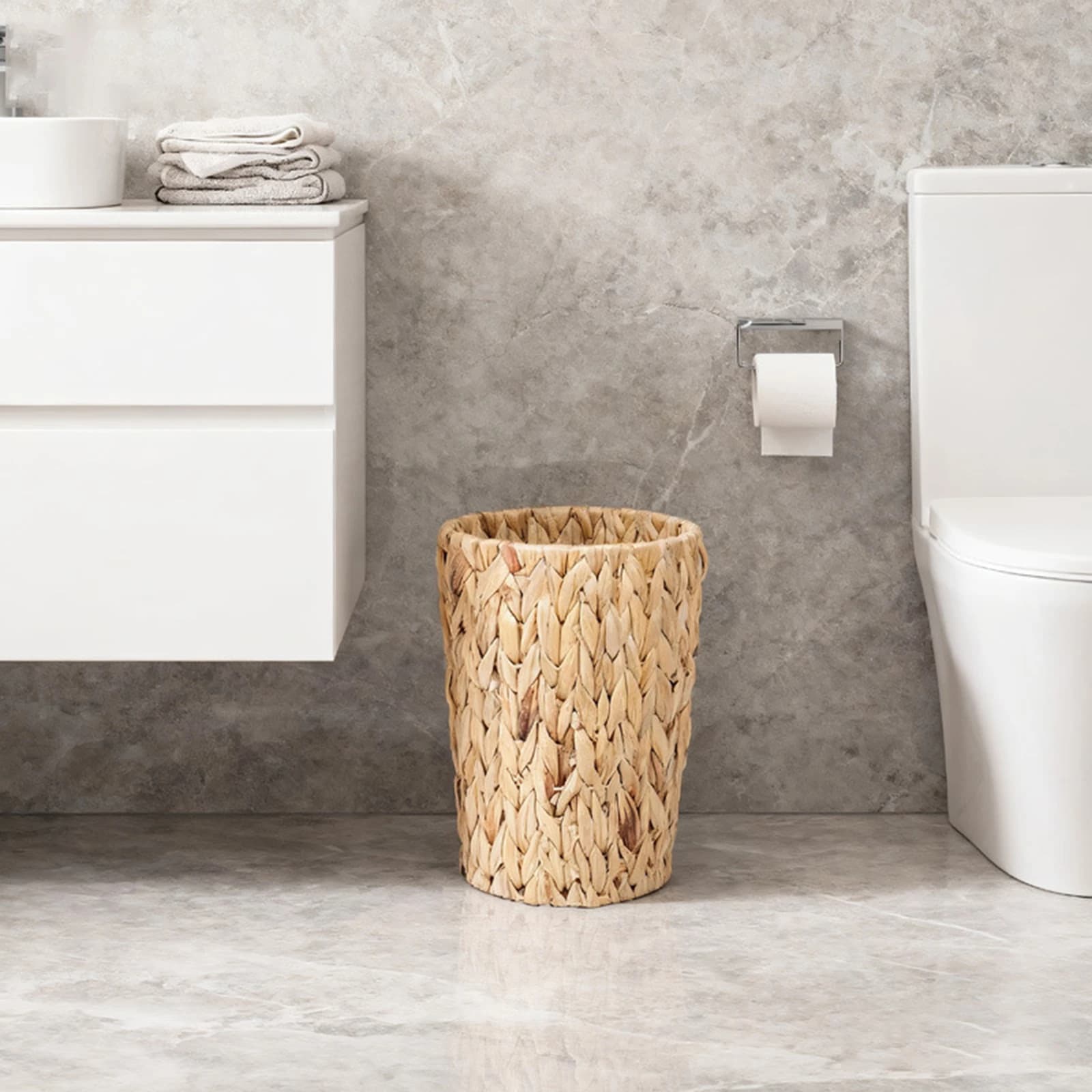 Water Hyacinth Wicker Waste Basket Decorative Natural Fiber Waste Basket 7.48x7.48x11.02in for Bedroom Bathroom Office and More