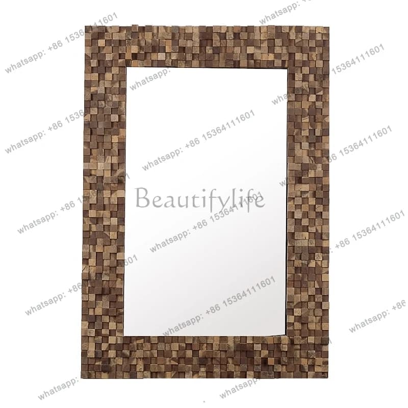 Specchio Decorativo in Teak del Sud-Est Asiatico, Decorazione da Parete per Bagno e Casa
