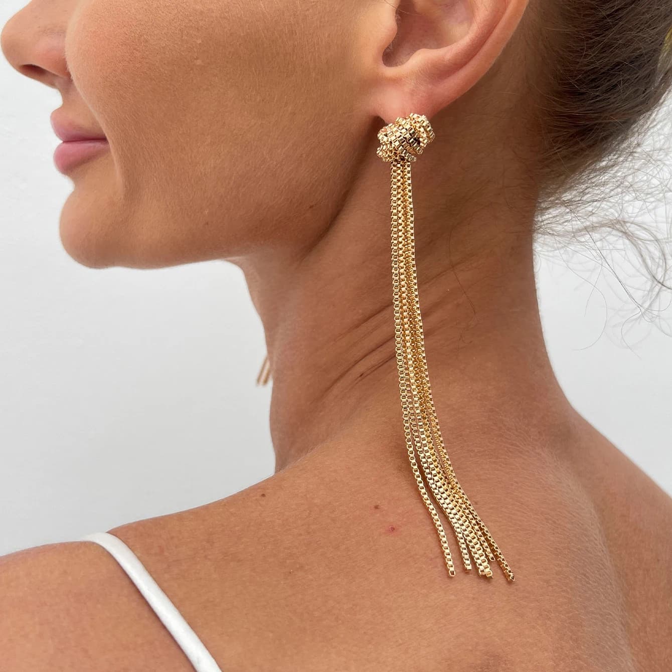Salircon Elegent Gold Color Long Tassels Earrings For Woman 2025 New Trendy Charm Long Chain Dangle Wedding Party Jewelry Gift