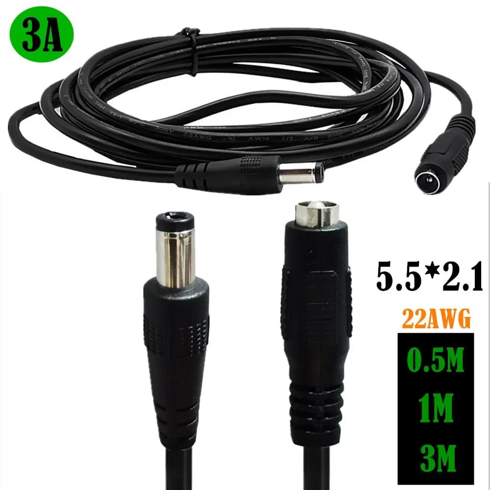 Cavo di prolunga per cavo di alimentazione da 5,5 mm x 2,1 mm da maschio a femmina, cavo da 2 A per telecamera di sicurezza CCTV con striscia LED 5050 3528