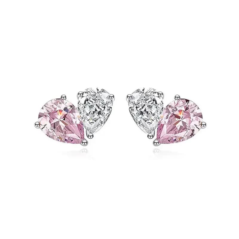 Sterling 925 Sterling Silver Women's Earrings with Real Money, Heart Shaped Pink Crystal, Water Drop, Zirconia, Best Wedding Jewelry Gift