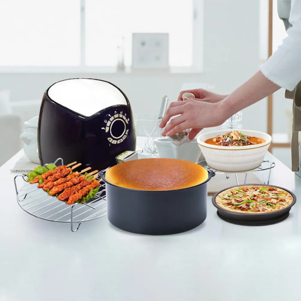 Set di Accessori per Friggitrice ad Aria in Acciaio Inossidabile, Teglia Rotonda da 6 Pollici, Teglia per Pizza, Griglia per Cottura a Vapore per Frutti di Banana e Pollo