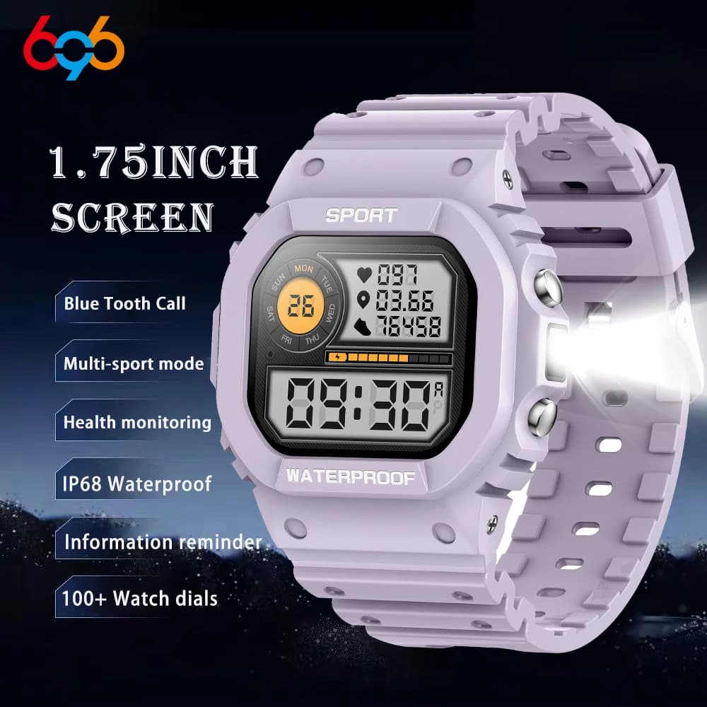 New Blue Tooth Call Smart Watch Men Women IP68 Waterproof Sports Health Message Push Smartwatch LED Flashlight Compass Clock
