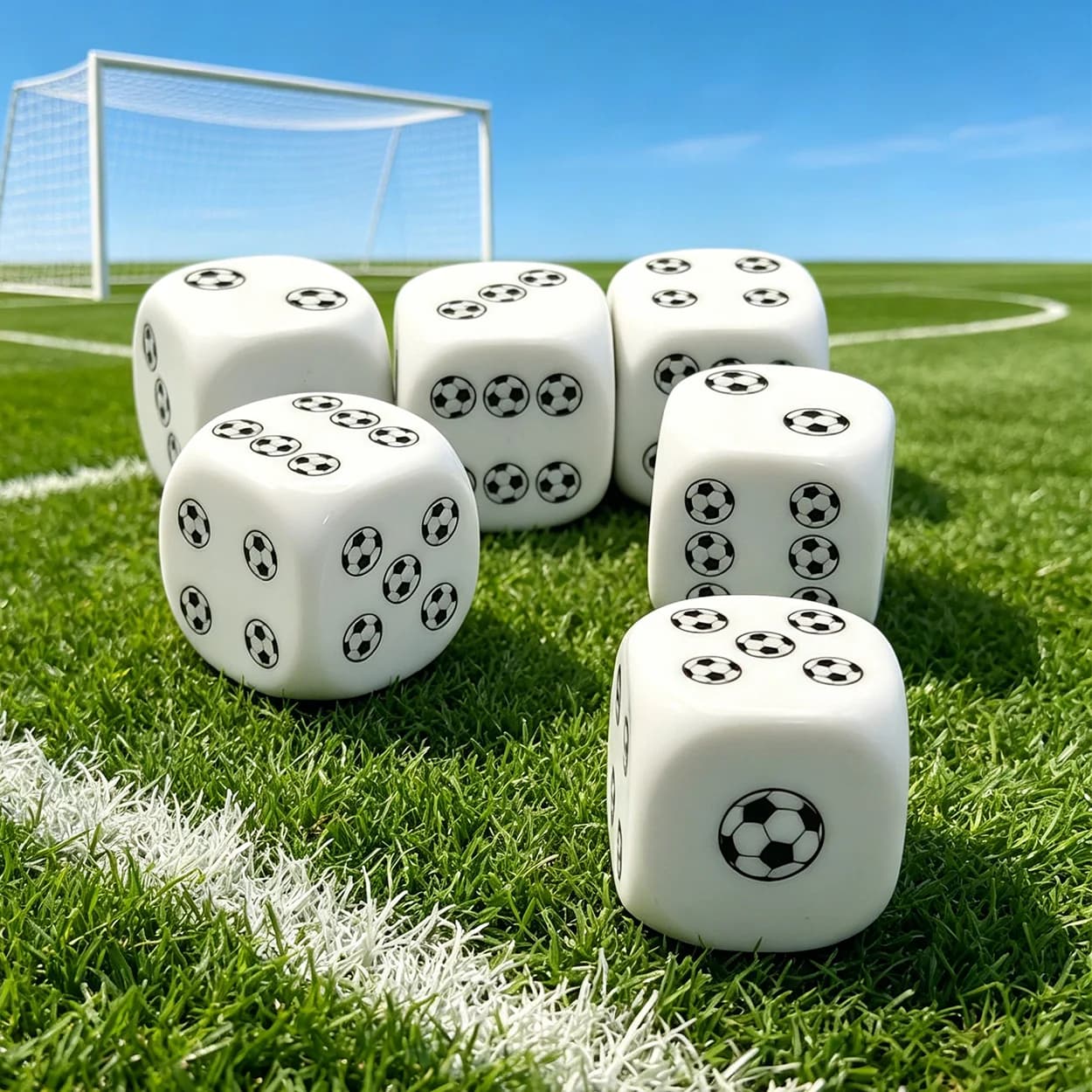 6 pezzi di dadi da calcio a forma di cubo D6 da 20 mm, dadi per giochi da tavolo, accessori per tifosi di calcio, accessori per serate di gioco a tema calcio