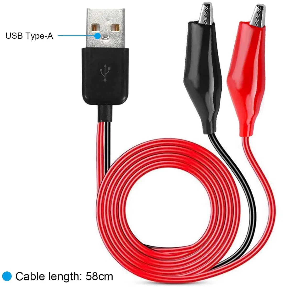 USB crocodile clamps, cable crocodile terminals USB connector type A copper pins to test the power of the circuit