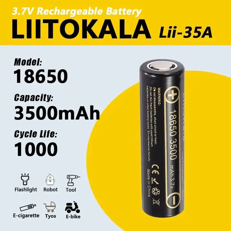 LiitoKala Lii-35A 3.7V 18650 Rechargeable Battery, 3500mAh Real Capacity for Torches, Toys, Electric Brushes