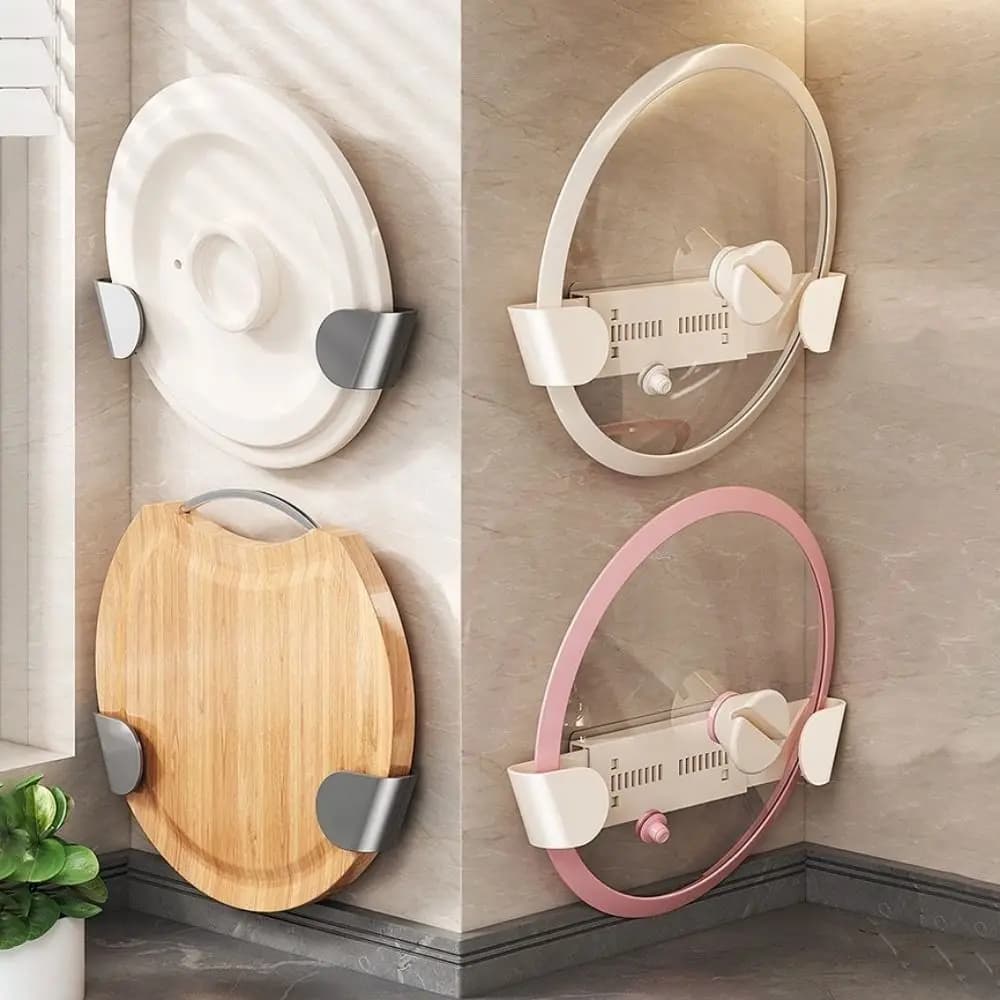 Plastic Telescopic Pot Lid Rack Punch Free Space Saving Pot Lid Storage Rack Wall Mounted Cutting Board Holder for Storing