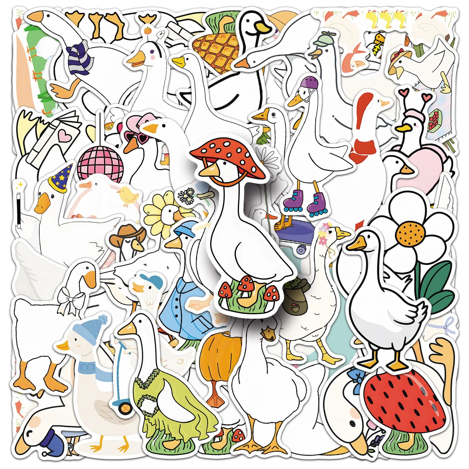 50 Pezzi Adesivi Cartoon a Forma di Oca, Decorazioni Fai-da-Te Impermeabili per Skateboard, Notebook, Valigie, Laptop, Telefoni, Frigoriferi