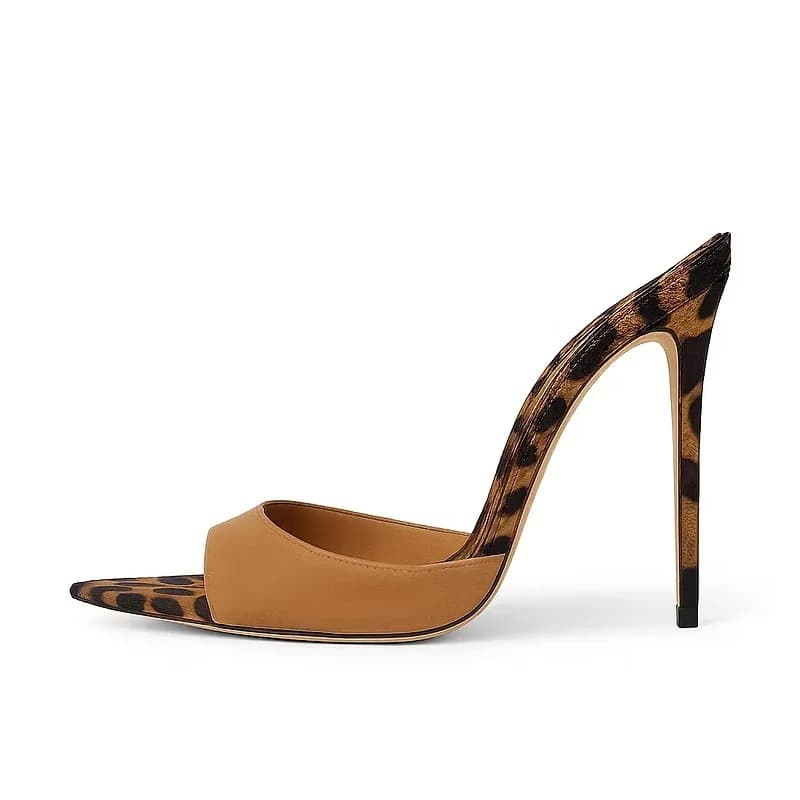 European and American Sexy Leopard Print High-heeled Pointed Open Toe Sandals 2026 Women's Summer Simple and Versatile Style