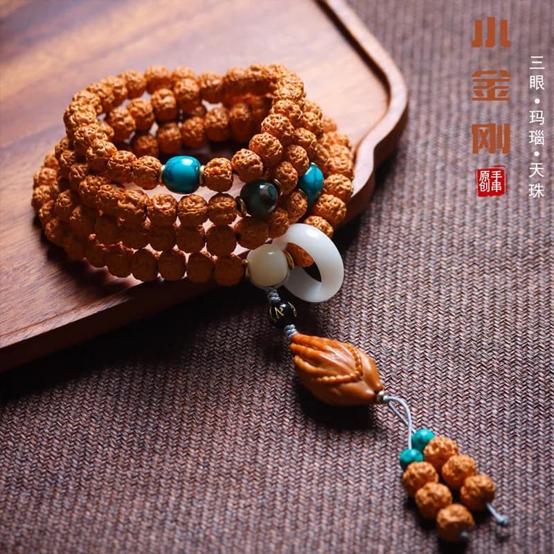 Natural small bracelet, multi-loop neck chain, exquisite diamond bodhi beads paired with a Buddha hand pendant, ha
