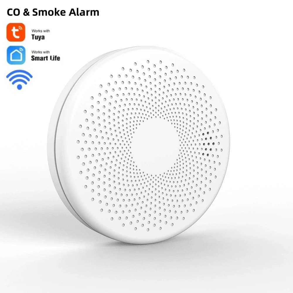 Wifi Tuya 2 in 1 Smart Co & Rilevatore di fumo Allarme Monossido di carbonio Salotto Cucina Negozio Sensore di rumore antincendio Rilevatore di avviso 85DB